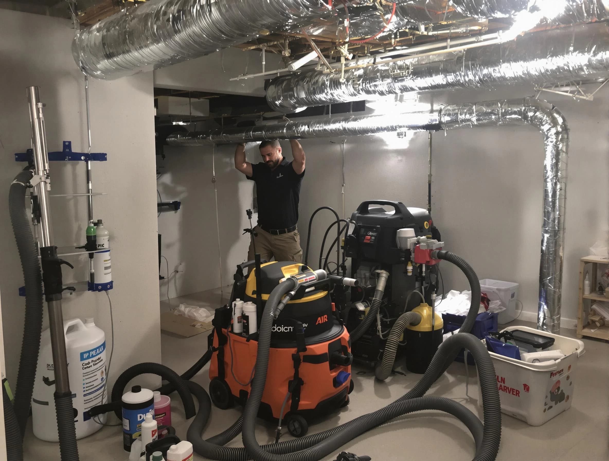 Midvale Air Duct Cleaning specialist performing professional mold removal from air ducts using safety equipment in Midvale