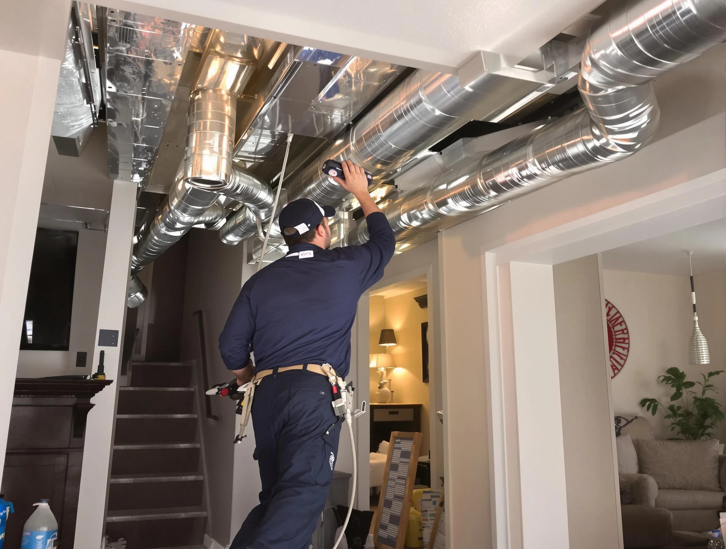 Midvale Air Duct Cleaning expert performing specialized duct cleaning in a mobile home in Midvale